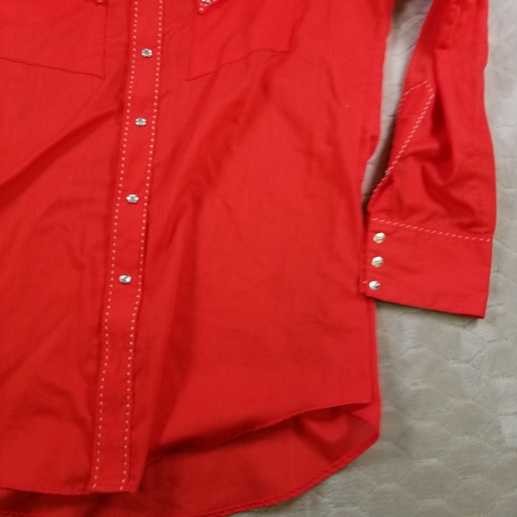 VTG Rockmount Ranch Wear Western Shirt Mens Lg Pearl Snap Red Long Sleeve - Picture 2 of 14